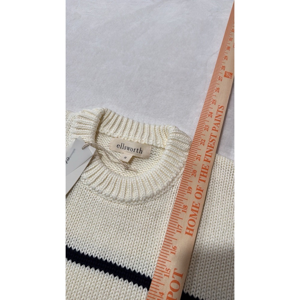 Ellsworth & Ivey Sweater Women's Medium Elena Crewneck Sweater Ivory/Navy 0009 - Picture 7 of 10